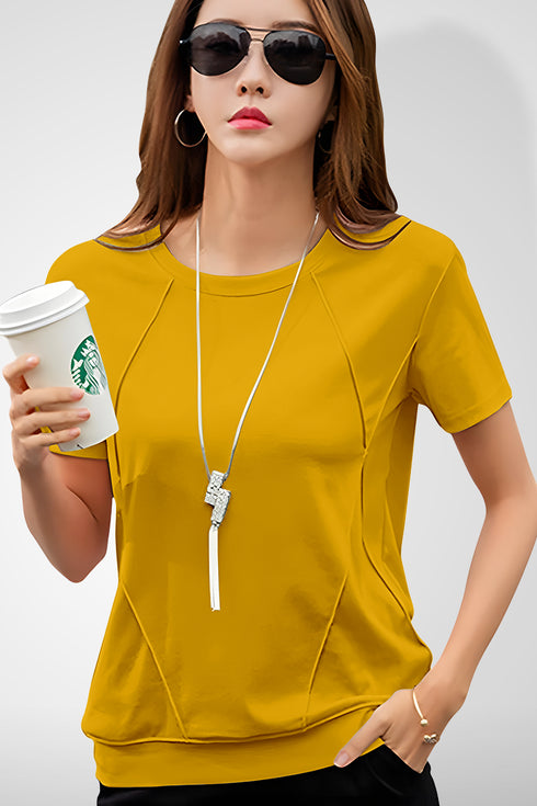 Women Mustard Round Neck Half Sleeves T-Shirt